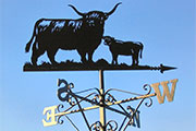 Highland cow and calf 4ft. wide ornate weathervane