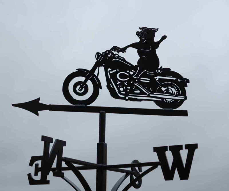 Harley Motorbike being ridden by a Pig Weathervane.