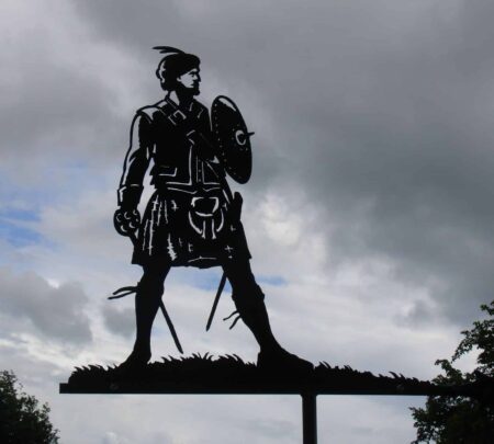 a black silhouette of a Highland Warrior Scottish Weathervane