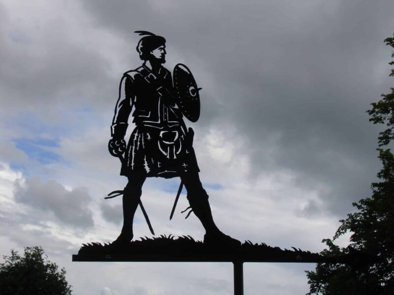 a black silhouette of a Highland Warrior Scottish Weathervane