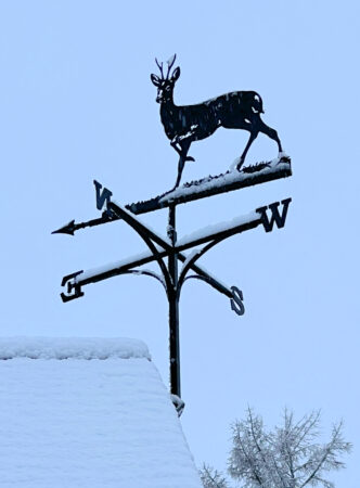 Roe Deer Weathervane Installed In The Snow