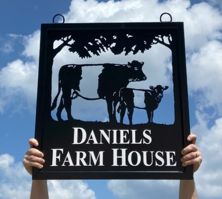 Belted Galloway Cow and Calf Framed Picture Farm Sign