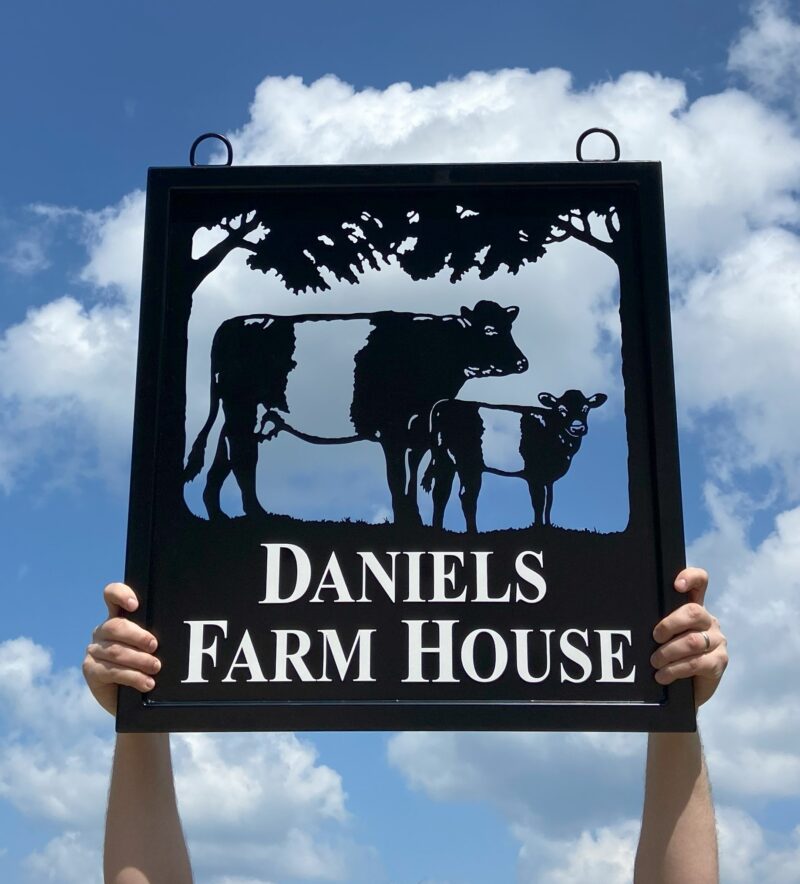 Belted Galloway Cow and Calf Framed Picture Farm Sign