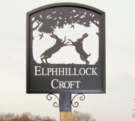Boxing Hares Frames Sign Atop Post Plus Arched Top
