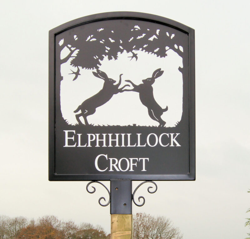 Boxing Hares Frames Sign Atop Post Plus Arched Top