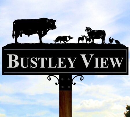 Bull Collie Sheep and Lamb With Chickens Hot Forged Picture Sign