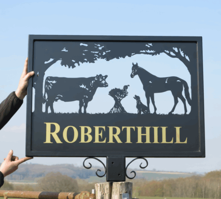 Cow Thoroughbred Horse Sheaf Stooks & Spaniel Framed Metal Sign