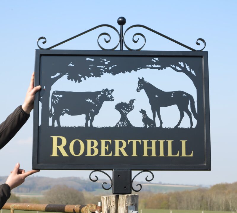 Cow, Thoroughbred Horse, Sheaf Stooks & Spaniel Hot Forged Picture Sign