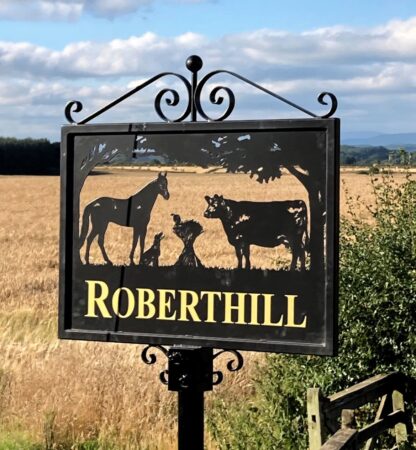 Cow, Thoroughbred Horse, Sheaf Stooks & Spaniel Hot Forged Picture Sign - Installed