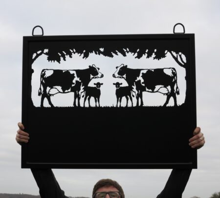 Dairy Cow & Calf Mirror Image Framed Picture Farm Sign