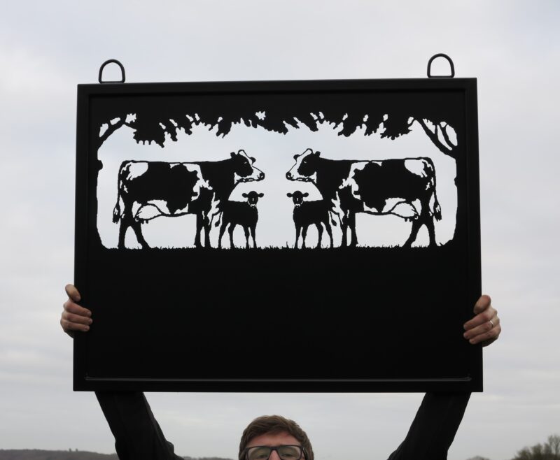 Dairy Cow & Calf Mirror Image Framed Picture Farm Sign