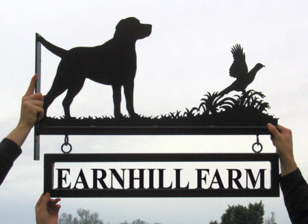 Labrador and Pheasant Hanging Bracket Sign With Solid Letters