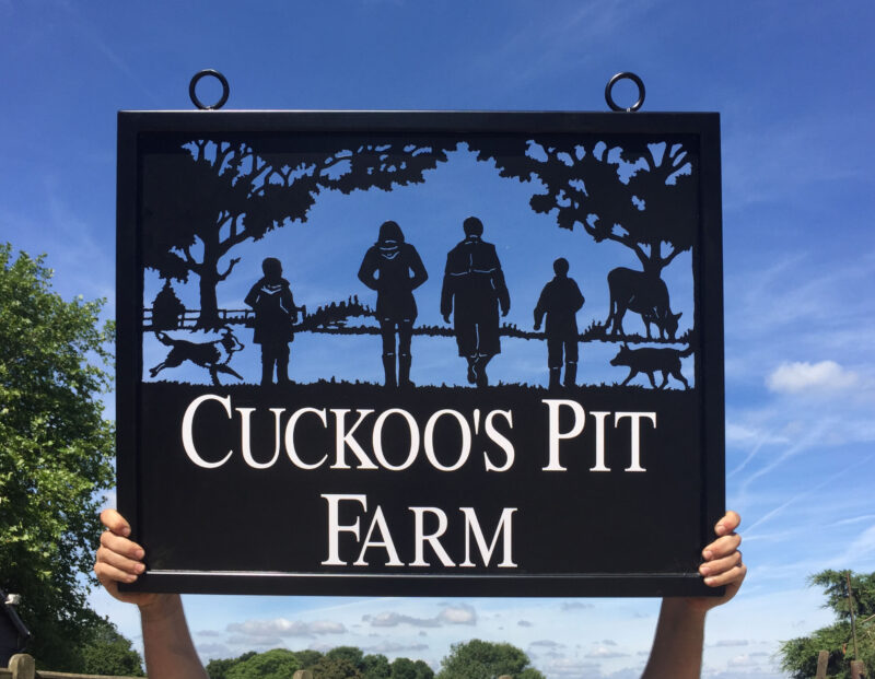 Family Portrait With Collies & Farm Scene Framed Picture Sign