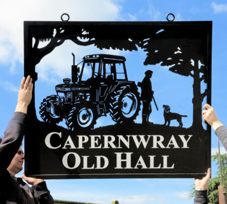 Ford Tractor With Man, Gun and Spaniel Framed Picture Sign