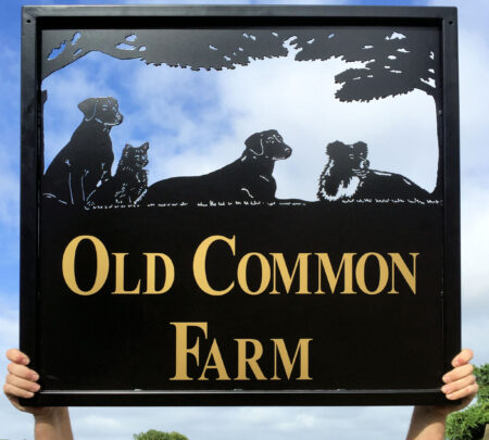 Four Dogs Sitting Portrait Framed Picture Sign