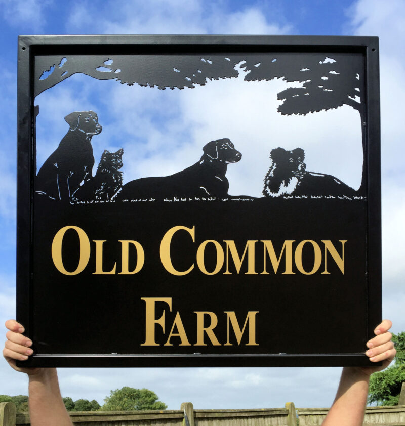 Four Dogs Sitting Portrait Framed Picture Sign