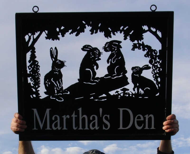 Four Rabbits Wildlife Scene Framed Picture Sign