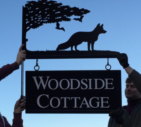 Fox and Bats With Tree Hanging Bracket Picture Sign