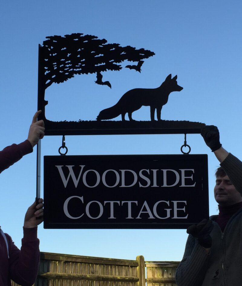 Fox and Bats With Tree Hanging Bracket Picture Sign