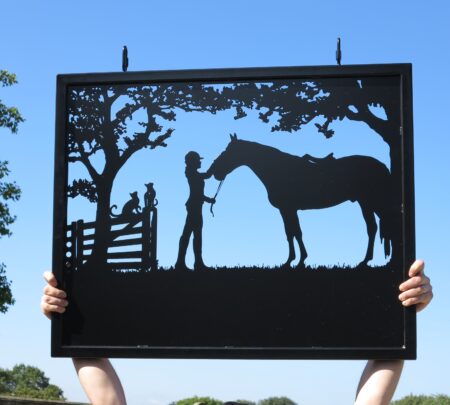 Girl Petting Horse With Cats & Koala Bear Framed Picture Sign