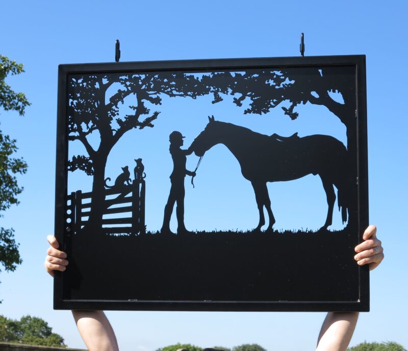 Girl Petting Horse With Cats & Koala Bear Framed Picture Sign
