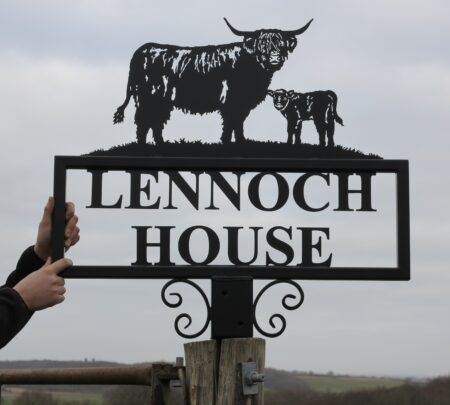 Highland Cow & Calf V2 Hot Forged Road End Farm Sign