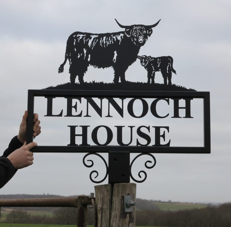 Highland Cow & Calf V2 Hot Forged Road End Farm Sign
