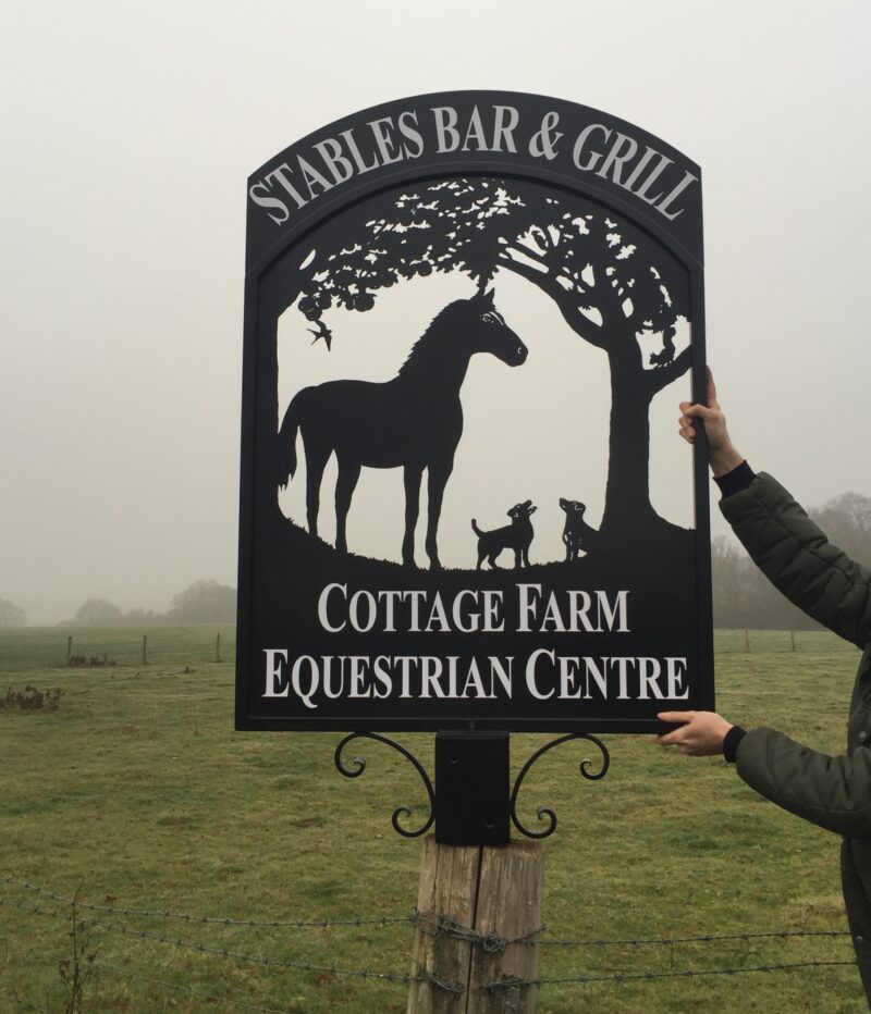 Horse, Dogs and Tree Framed Picture Sign - With Optional Additional Lettering Space