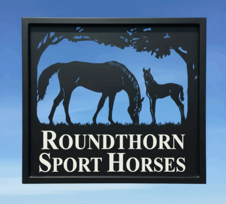 Horse Eating Grass & Foal Framed Metal Sign