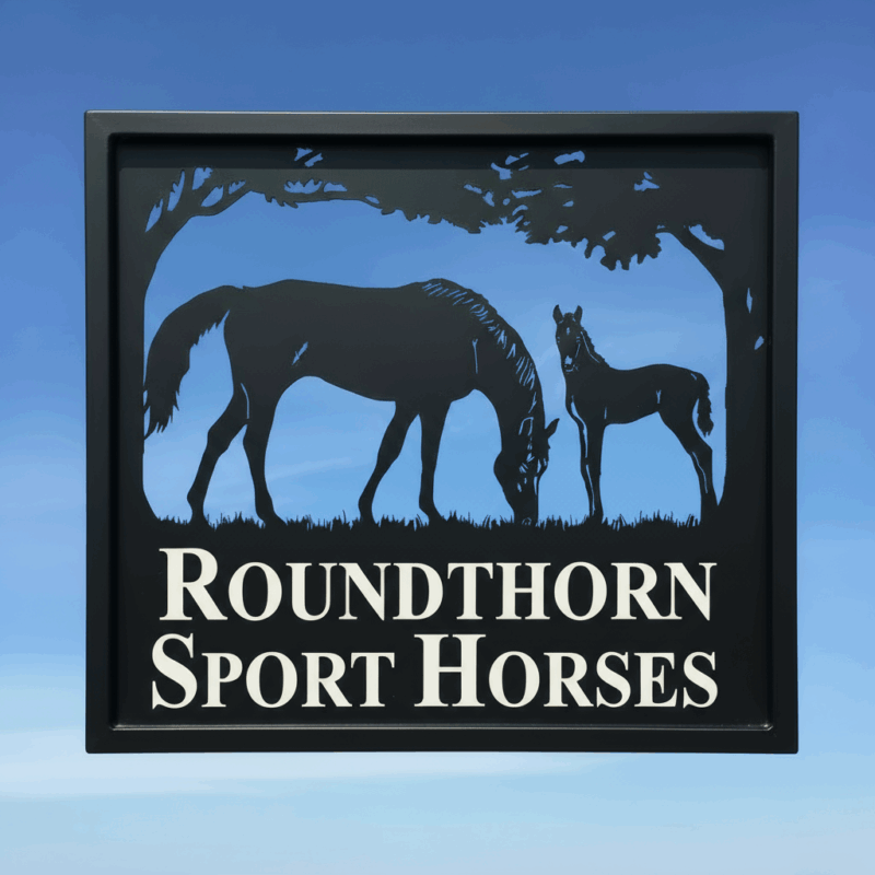 Horse Eating Grass & Foal Framed Metal Sign
