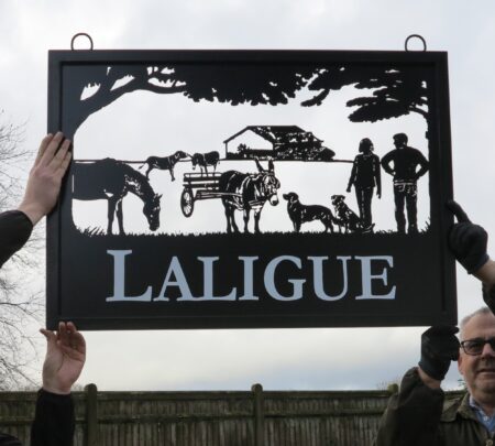 Horse Farm Sign With Couple and Dogs Framed Picture Sign