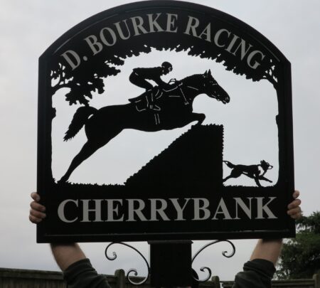 Horse and Jockey Cross Country with Dog Framed Picture Sign