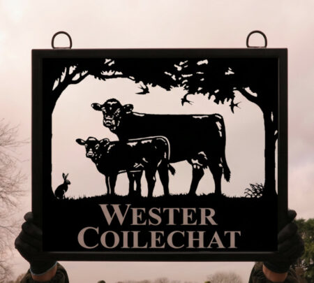 Limousin Cow and Calf With Hare and Birds Framed Metal Sign