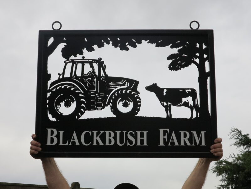 Massey Tractor & Dairy Cow Framed Picture Sign