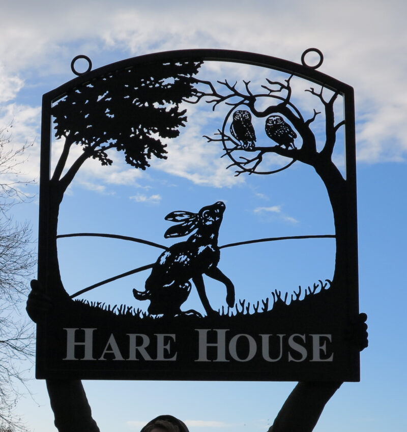 Moon Gazing Hare and Owls Framed Picture Sign
