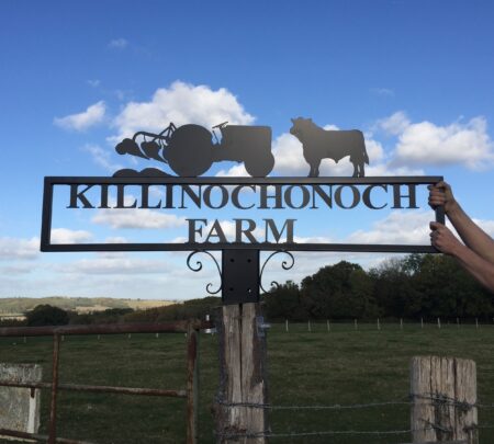 Old Fergie Tractor and Bull Hot Forged Picture Sign