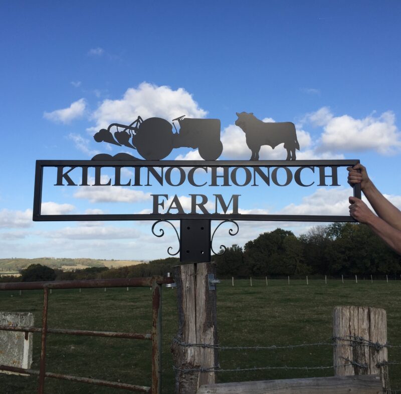 Old Fergie Tractor and Bull Hot Forged Picture Sign