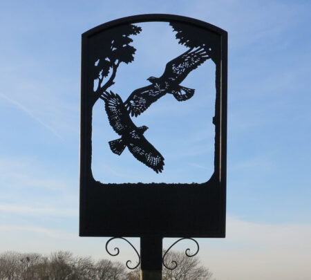 Pair Of Flying Buzzards Framed Sign with arched top and post-top sleeve