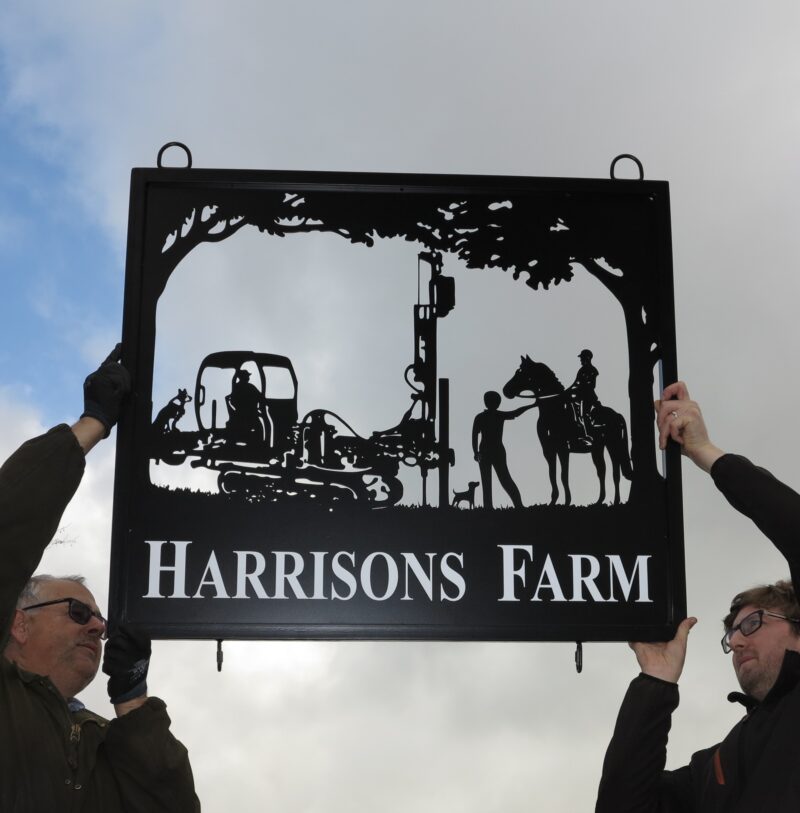 Post Knocker Tractor & Family with Horse & Dogs Framed Picture Sign
