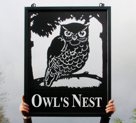 Sitting Owl Framed Picture Sign cloudy day