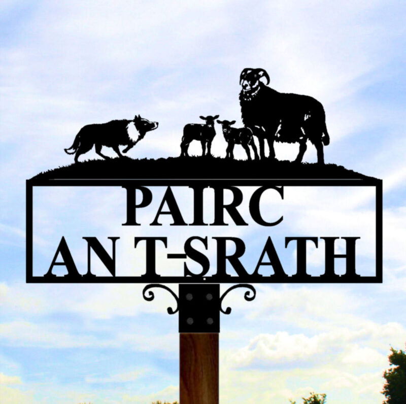 Collie with Blackface Sheep and Lambs Hot Forged Picture Sign