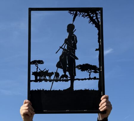 Ex-Display - African Tribesman With Spear Framed Sign 49cm x 69cm