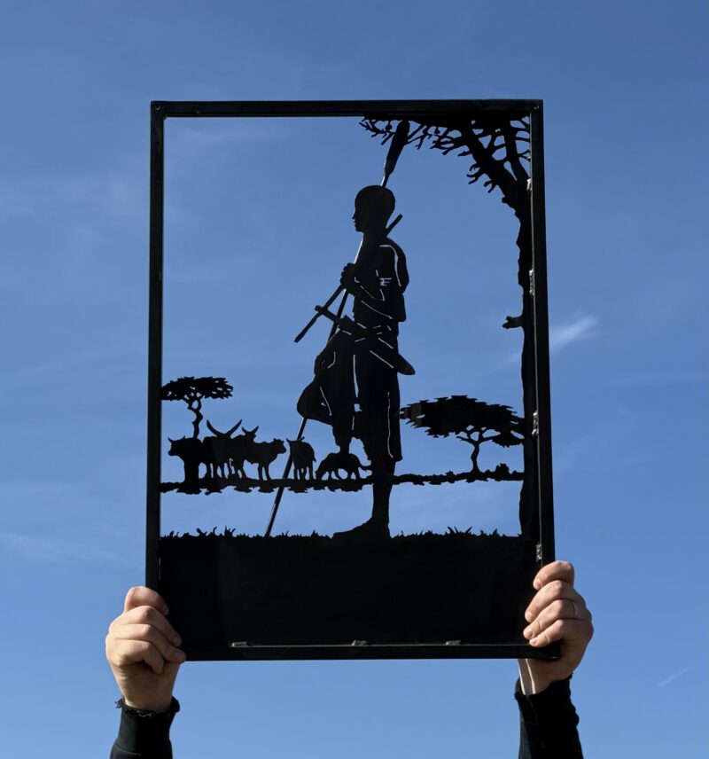 Ex-Display - African Tribesman With Spear Framed Sign 49cm x 69cm