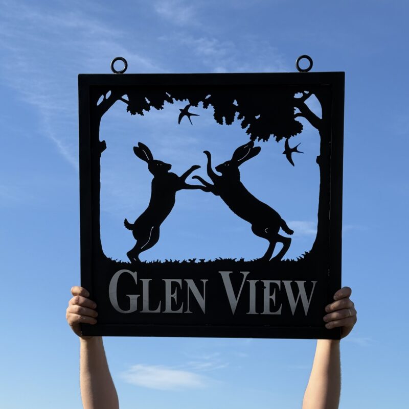 Ex-Display - Boxing Hares Framed Sign 67cm x 67cm