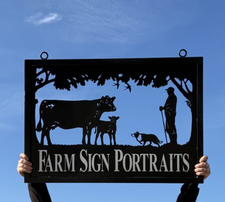 Ex-Display - Cow Calf Collie Farmer Framed Sign 94cm x 66cm