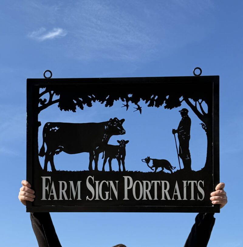 Ex-Display - Cow Calf Collie Farmer Framed Sign 94cm x 66cm