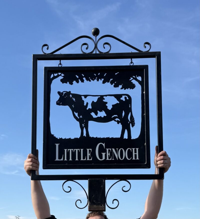 Ex-Display - Cow Framed Sign With Outer Frame and Post-Top Sleeve 80cm x 115cm
