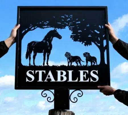 Thoroughbred Horse & Dogues de Bordeaux Dogs Framed Metal Sign