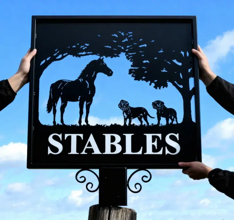 Thoroughbred Horse & Dogues de Bordeaux Dogs Framed Metal Sign