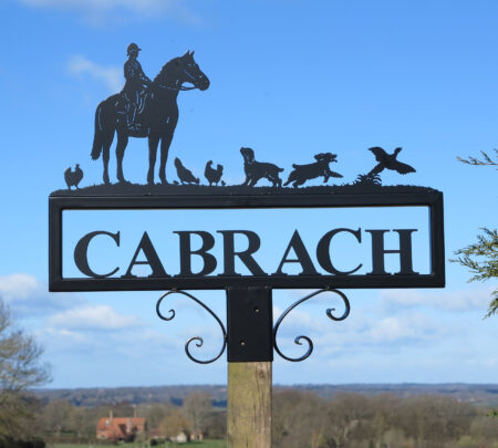Thoroughbred Horse, Spaniels, Pheasant and Chickens Hot Forged Road End Sign
